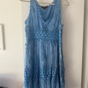 RANNA GILL Light Blue Crochet-Trim Sleeveless Dress